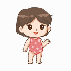 Cute Cartoon Girl in Swimwear