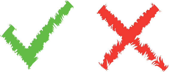 Green tick and red cross checkmarks. Stock vector