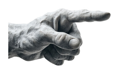 Stone sculpture of a pointing hand with realistic details
