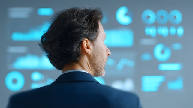 Man analyzing financial data on digital interface