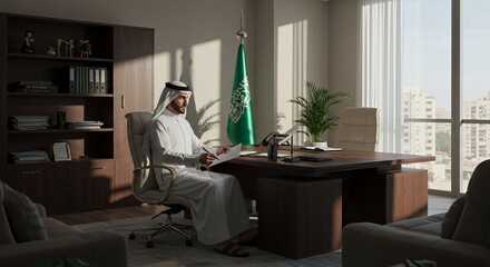 Saudi Arabian Businessman in Modern Office