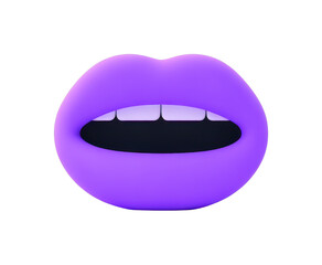 Purple neon lips with white teeth against dark background