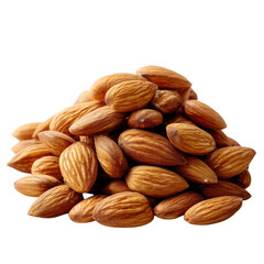 A heap of healthy raw almonds isolated on transparent background