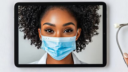 Medical professional holding tablet with virtual healthcare communication concept - Powered by Adobe