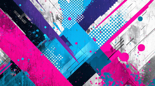 ポップアート風の幾何学デザインとカラフルなスプラッシュ（デジタル・アート・教育）