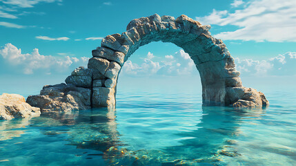 Fototapeta premium Warm glow spreads over sea under elegant arch high resolution picture