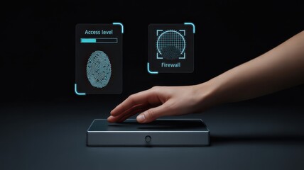 Hand placing finger on a device for biometric access.