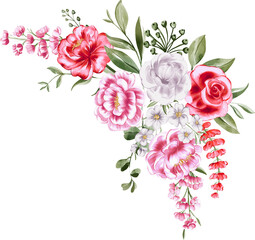 Watercolor Floral Corner Arrangement: Roses, Peonies, and Delicate Blooms