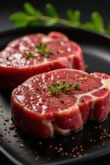 Marbled beef steaks, grill marks visible, seasoned, dinner, cooking