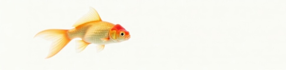Orange goldfish swims against pure white backdrop, stock photo, illustration