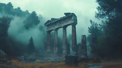 Fototapeta premium Weathered stone arch overlooking crisp clear mountain view high resolution picture