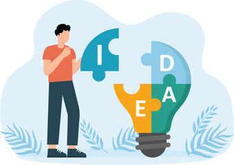 business people with business concept puzzle light bulb. Team metaphor. The character of a person with an idea.

