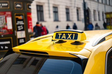 Yellow Taxi Car With Taxi Sign On A Roof