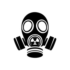 Minimalist black vector icon of a gas mask with filter vents for protection from toxic air.

