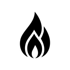 Minimalist black vector icon of a flame, ideal for fire safety, heating, or energy themes.

