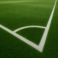 Fototapeta premium Soccer Field Corner Marking on Green Grass