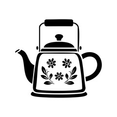 Obraz premium Vector icon of a traditional tea kettle with vintage floral decoration.