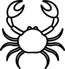Simple outline shows a sea crab with two claws in black color
