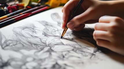 Close-up of hands drawing