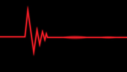 Red and glowing heartbeat symbol on black background. Medical concept on display screen of heartbeat.
