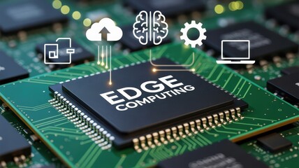 Close-up view of a circuit board with edge computing chip.