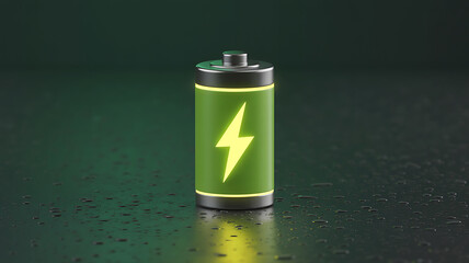 3d rendered battery symbol indicating charge and energy on a green background
