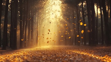 Golden autumn forest path