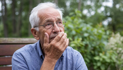 An old man with signs of dementia. AI generated.