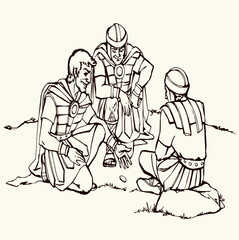 Vector drawing. Soldiers at the cross.