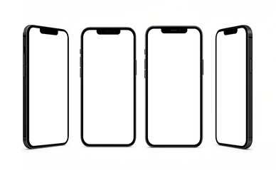 Multiple Smartphone Mockups from Different Angles with Blank Screens