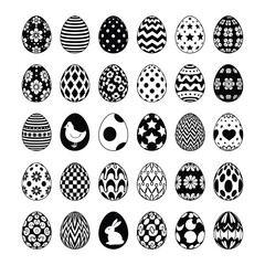 Black and White Easter Eggs Decorated with Patterns Vector Set