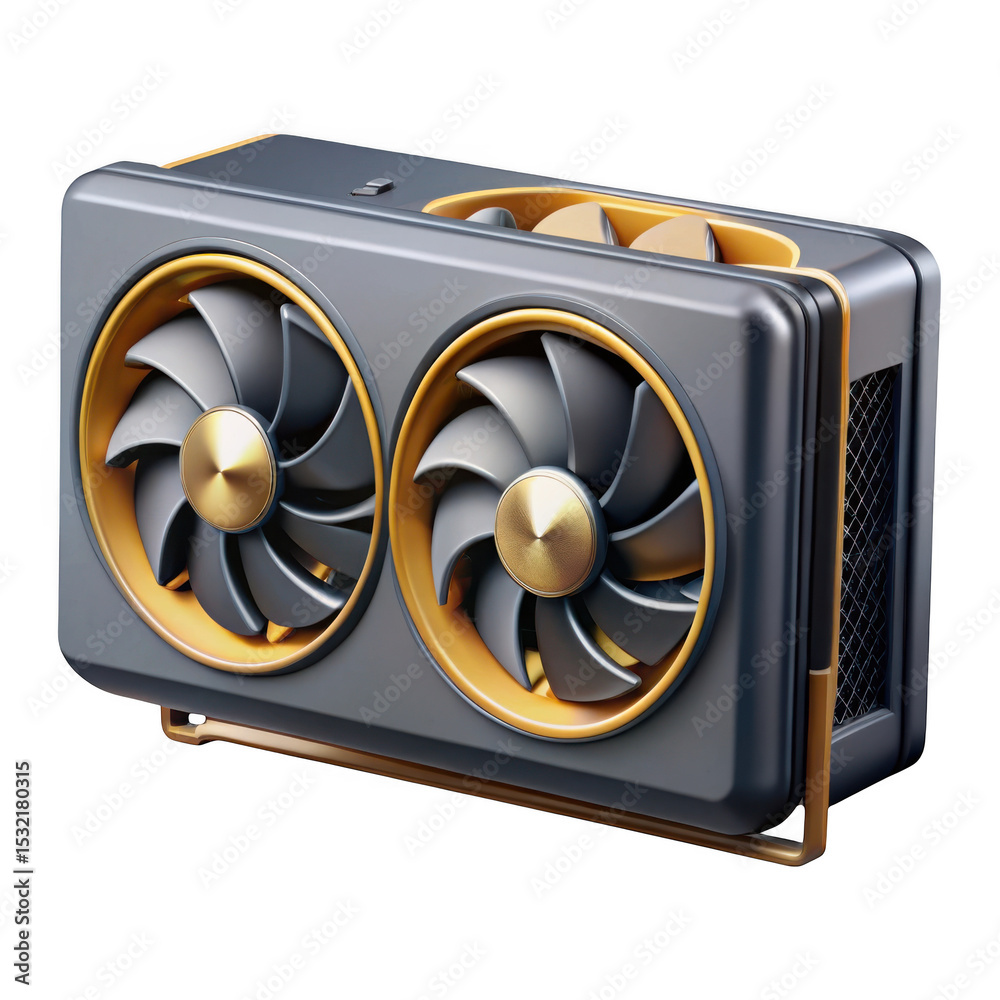 Fototapete 3d realistic dual fan graphics card render isolated on transparent background