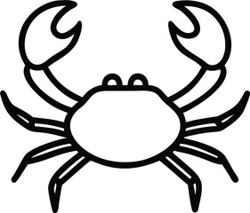 Simple line drawing reveals a stylized black crab on a bright white background