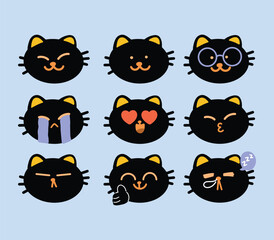 Black cat with different expression hand drawn