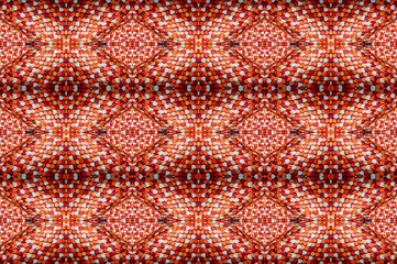 Geometric hexagonal red and orange metallic roof tiles pattern