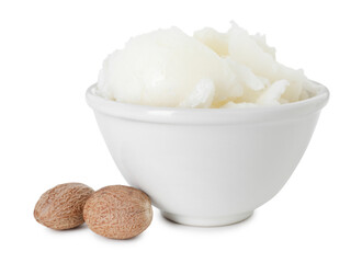 Natural shea butter in bowl isolated on white