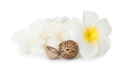 Natural shea butter and flower isolated on white