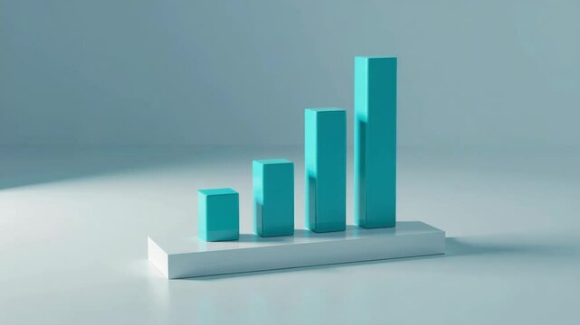 A 3D blue bar chart with four ascending columns is displayed on a light background, representing growth or increased data values.