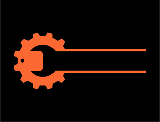 Gear and wrench logo silhouette with piston