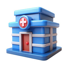 3d cartoon hospital building isolated on transparent background