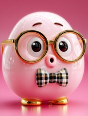 Charming 3D Clay Character with Oversized Glasses and Bow Tie on a Bright Pink Background