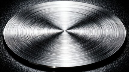 Circular brushed stainless steel surface concentric lines metallic texture dark background