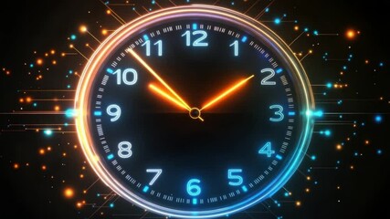 Futuristic clock with glowing neon accents - Powered by Adobe