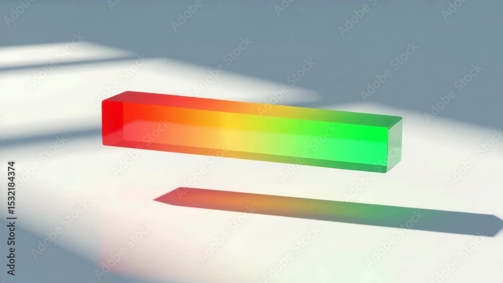 Poster a translucent rectangular prism with a gradient from red to green floats above a white surface casti