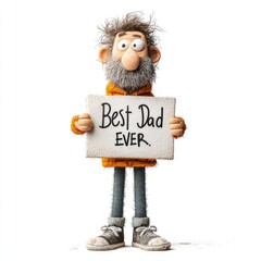 Charming Clay Figure of a Dad Holding a Sign That Says Best Dad Ever in Playful Style