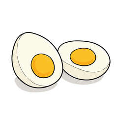 Two halves of boiled eggs with yellow yolk on white background  