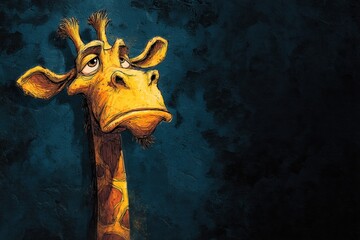 Cartoon Giraffe with Comically Long Neck and Expressive Face