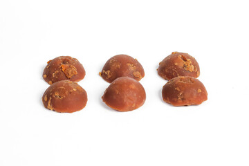 collection of Javanese sugar half pieces isolated on white background