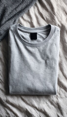 Flat Lay of Folded Workout T-Shirt on Textured Fabric Surface