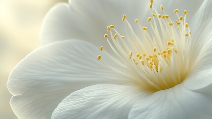 Close-up of ivory camellia highlighting delicate petals and soft texture on pure white background, serene floral beauty with natural lighting for luxury packaging, wedding invitations, skincare ads or